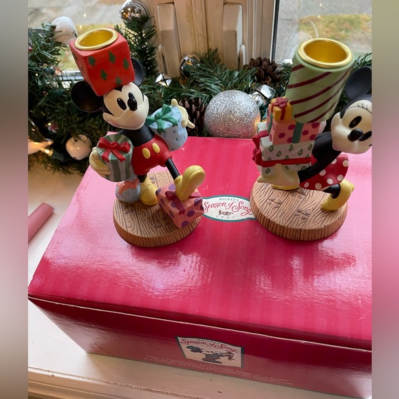 Mickey’s season of song taper candleholders Christmas Mickey & Minnie Disney ‘97 - Picture 2 of 16